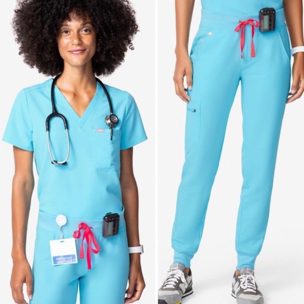 Figs neon blue scrub set